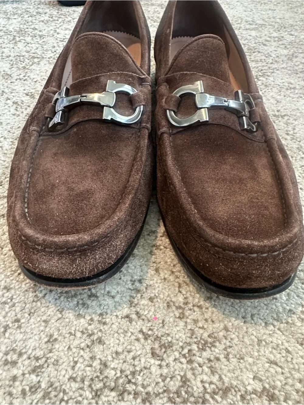 SALVATORE FERRAGAMO Mens Brown Suede Gancini Loafers 11.5